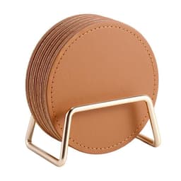 Runde glassunderlag 6 stk med holder Brun