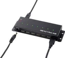 USB 2.0 hub, 7 ports, net adapter included, metal, black
