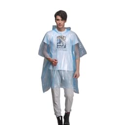 Regnponcho med hette med snøring Blå