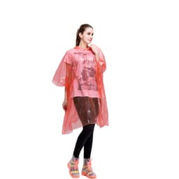 Regnponcho med hette med snøring rød