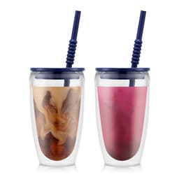Bodum 2 dobbeltveggede glass, 0,4 l, 13,5 oz, med lokk og sugerør PAVINA TO GO 0.45 L