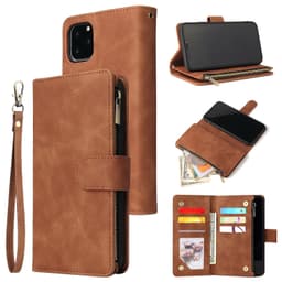 Premium lommebokveske med kortspor/håndleddsstropp PU-skinn Lysebrun iPhone 11 Pro