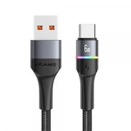 USAMS Kabel U76 LED USB-A/USB-C 1.2 m Svart