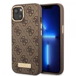 Guess iPhone 14 Deksel Metal Plate Logo MagSafe Brun