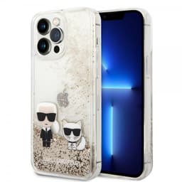 Karl Lagerfeld iPhone 14 Pro Max Deksel Liquid Glitter Karl & Choupette Gull