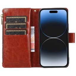 DoubleFlip Zipper 9-kort Apple iPhone 15 Plus - Brun
