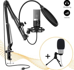 FIFINE T669 USB mikrofon kit med kondensatormikrofon, tabellstativ popfilter Bump lydkabel og stativkompatibelt med PS5