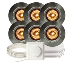 Komplett Alfa WarmDim Downlightpakke Børstet Stål 6 pk