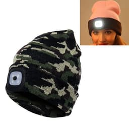 Varm Vinterlue med 4 LED lykt - Kamuflasje
