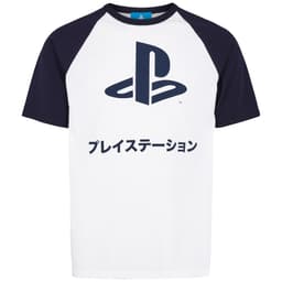 T-skjorte PlayStation japansk logo hvit/blå (M)