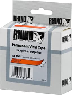 DYMO RhinoPRO etikettbånd perm vinyl 12mm, svart på oransje, 5,5m rull
