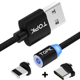 LED TOPK 2m 2.1A Ladekabel iPhone & Usb Type-C + Magnet