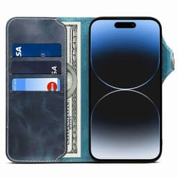Lommeboketui 3-korts ekte lær Apple iPhone 15 Pro Max - Blå