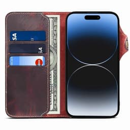 Lommeboketui 3-korts ekte lær Apple iPhone 15 Pro Max - Okseblod