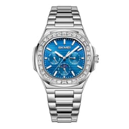 SKMEI Watch Business Men Quartz Watch Zircon mote armbåndsur - sølv+blå