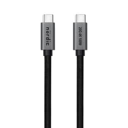 NÖRDIC 2m USB3.2 Gen2 USB-C til C Nylonflettet kabel Hurtiglading med strømforsyning PD100W 20Gbps 5A med Emarker