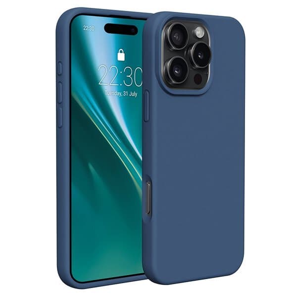 Etteri Custodia Per IPhone 16 Pro Max In Silicone - Blu Scuro, 6,9 Pollici - Cover Con Protezione Fotocamera E Rivestimento In Microfibra - 3