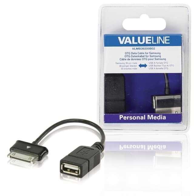 Valueline Sync og Ladekabel Samsung 30p Han - USB A Hun 0.20 m Sort