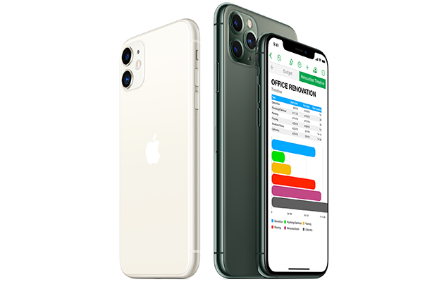 Få alltid de senaste Apple-produkterna till ditt företag till ditt företag Tre olika iPhones visas vid sidan av varandra