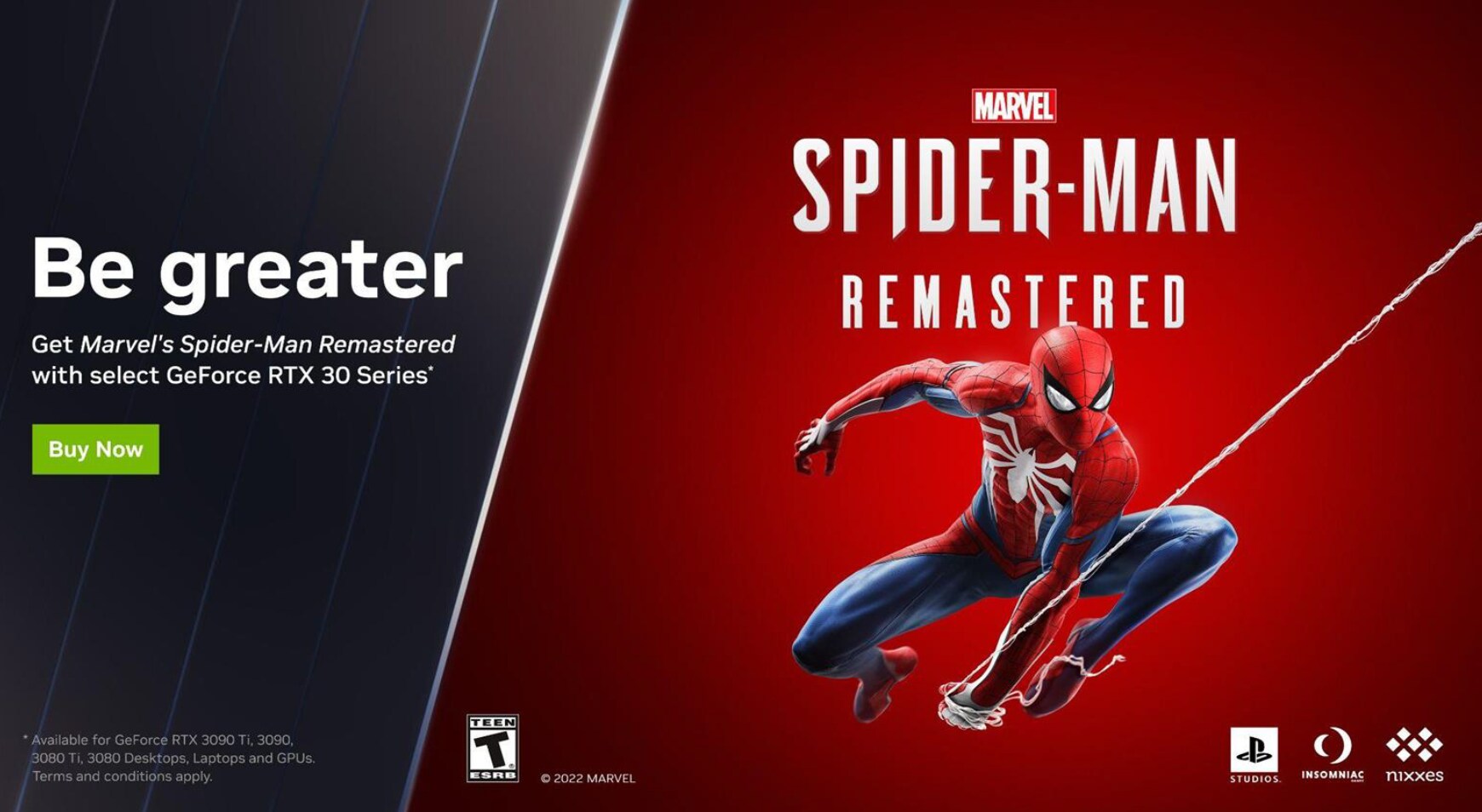 *Spider-Man Remastered følger med på kjøpet når du installerer og registrerer kjøpet i GeForce Experience. Trykk på "Les mer" for guide til registrering.