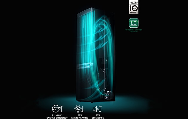Illustrasjon av 10 års garanti på LG Inverter Linear Compressor.