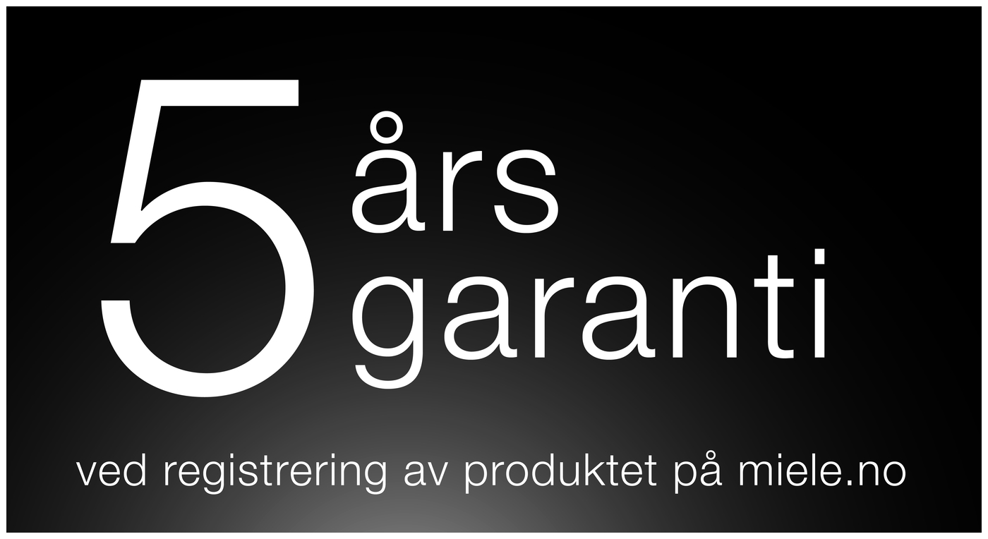 *Kjøp et Miele-produkt som er med i kampanjen, og få 5 års garanti. Kjøpet må foretas i perioden 1. mai t.o.m. 30. juni 2023. Det eneste du må gjøre for å få den utvidede garantien, er at du registrerer produktene på miele.no innen 31. oktober 2023. Les mer her: