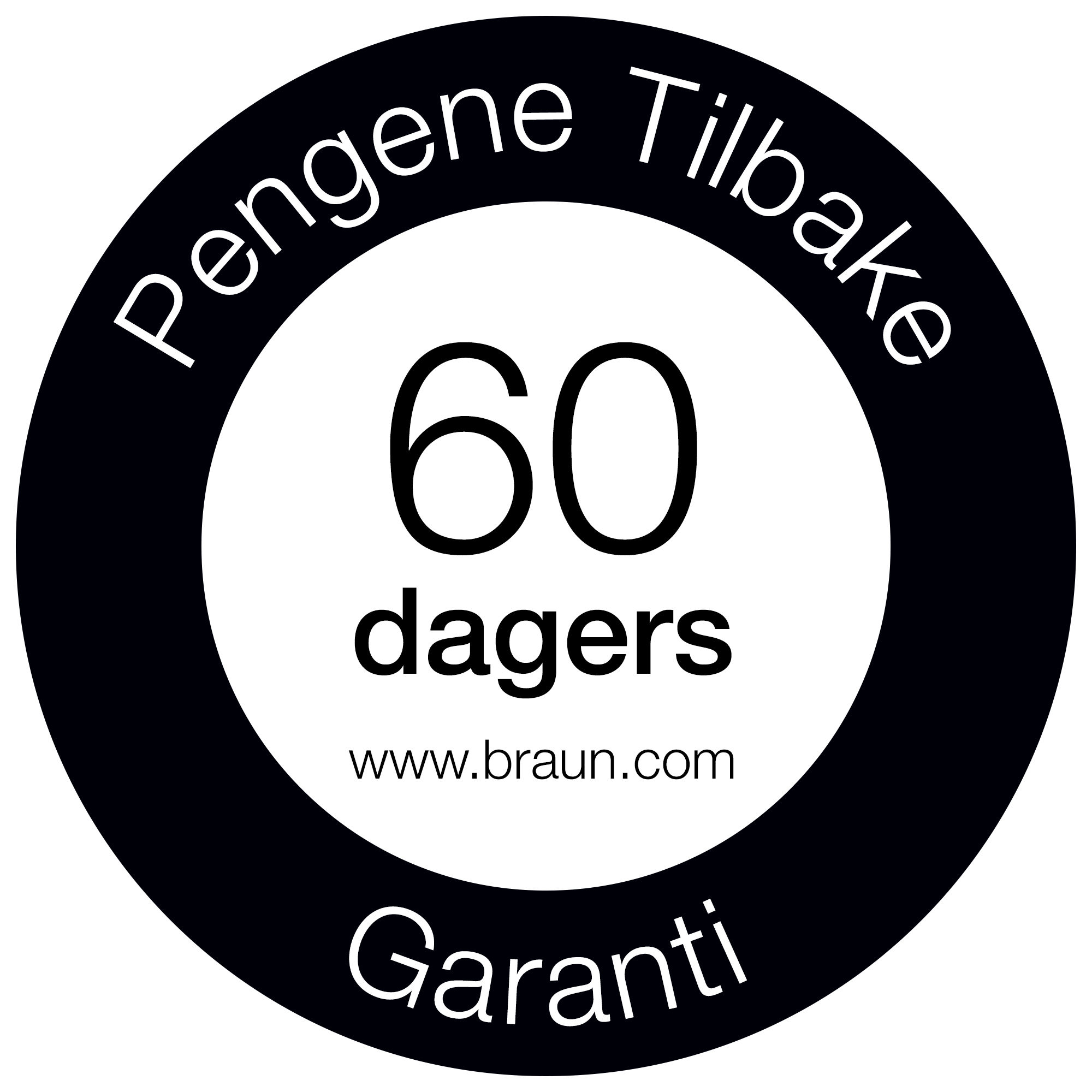 60 dagers fornøydhetsgaranti fra Braun. Få pengene tilbake om du ikke er fornøyd med produktet.