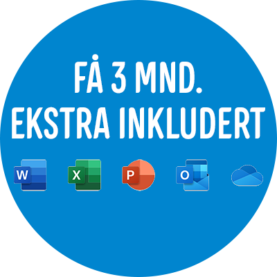 Få tre måneder ekstra når du kjøper og registrerer Microsoft 365 Personlig 12-måneders abonnement eller Microsoft 365 Familie 12-måneders abonnement. Trykk på "les mer" for mer informasjon og registrering,
