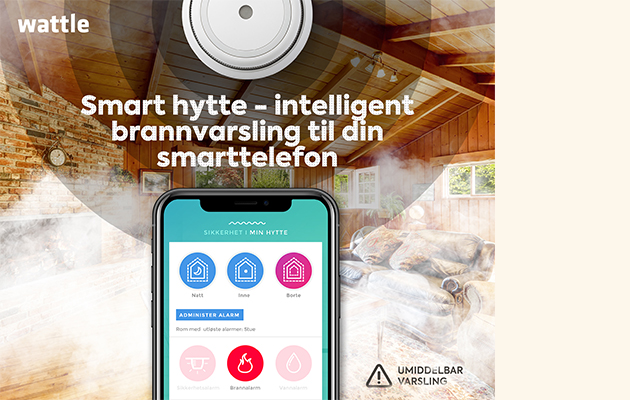 Med Wattle blir du varslet hvis det brenner Bilde av hytte med tekst om Wattle cabin