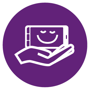 Brukervennlige menyer Tegning av en hand som holder en glad mobiltelefon