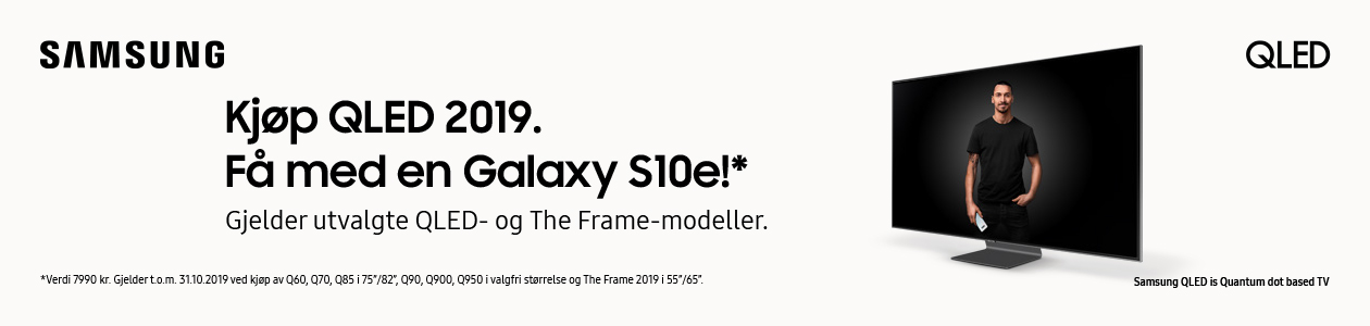 Kjøp QLED 2019. Få med en Galaxy S10e! Samsung kampanje-banner