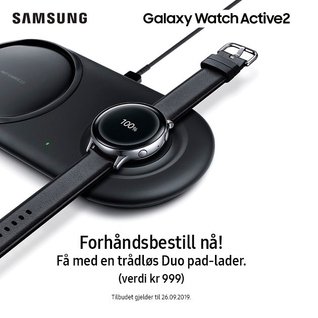 Samsung Galaxy Watch Active 2 og trådløs Duo pad-lader Samsung Galaxy Watch Active 2 og trådløs Duo pad-lader