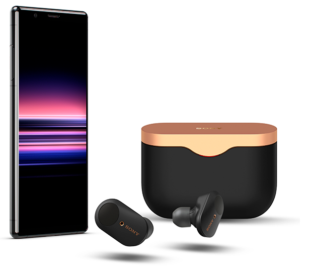 Få med WF-1000XM3 hodetelefoner når du kjøper Sony Xperia 5 WF-1000XM3 ørerpropper og Sony Xperia 5