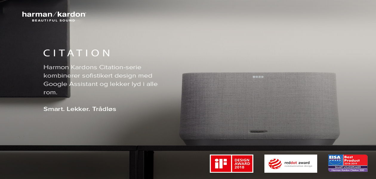 Harman Kardons Citation er ny høyttalerserie i skandinavisk design Høyttaler på bord ved TV