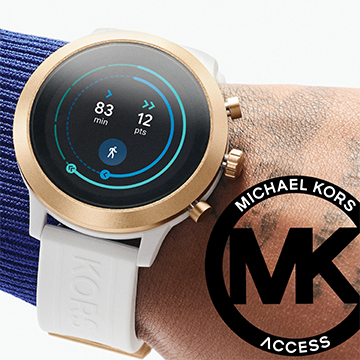 Michael Kors – Ny Generation 5 smartklokke Michael Kors MKGO-klokke med sølv- og gullreim rundt håndleddet