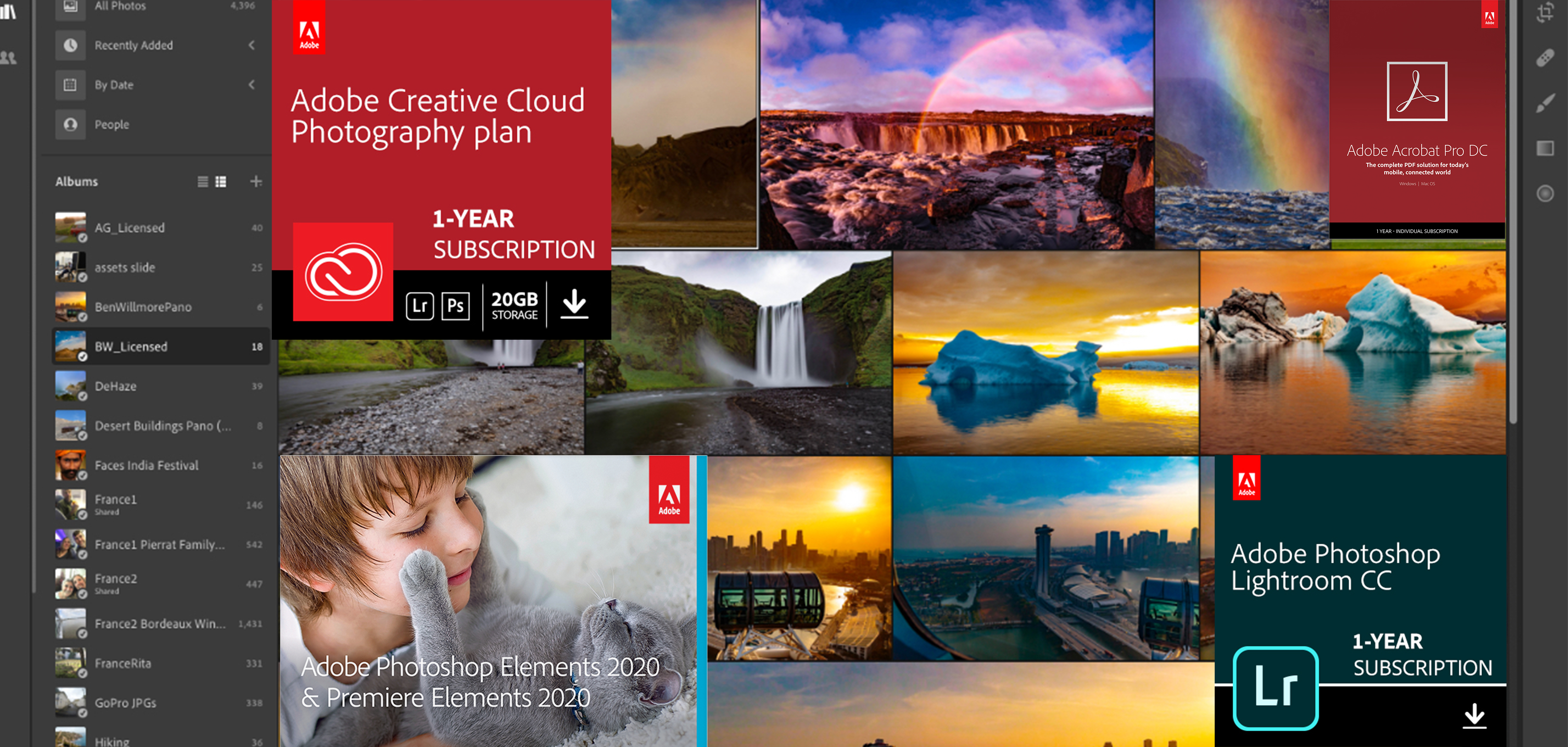 Adobe Photoshop og Creative Cloud Fotoer og logoer som Adobe Photoshop og Lightroom