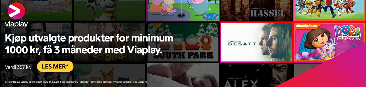 Kjøp produkt for 1000 kr og få 3 måneder med Viaplay Film og Serier Banner med informasjon om Viaplay-kampanjen