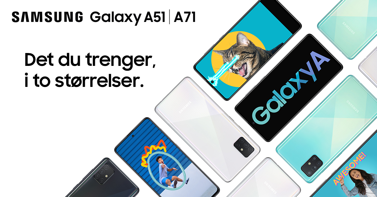 Samsung Galaxy A51 og A71 – det du har bruk for, i to størrelser Samsung Galaxy A51 og A71 på et banner