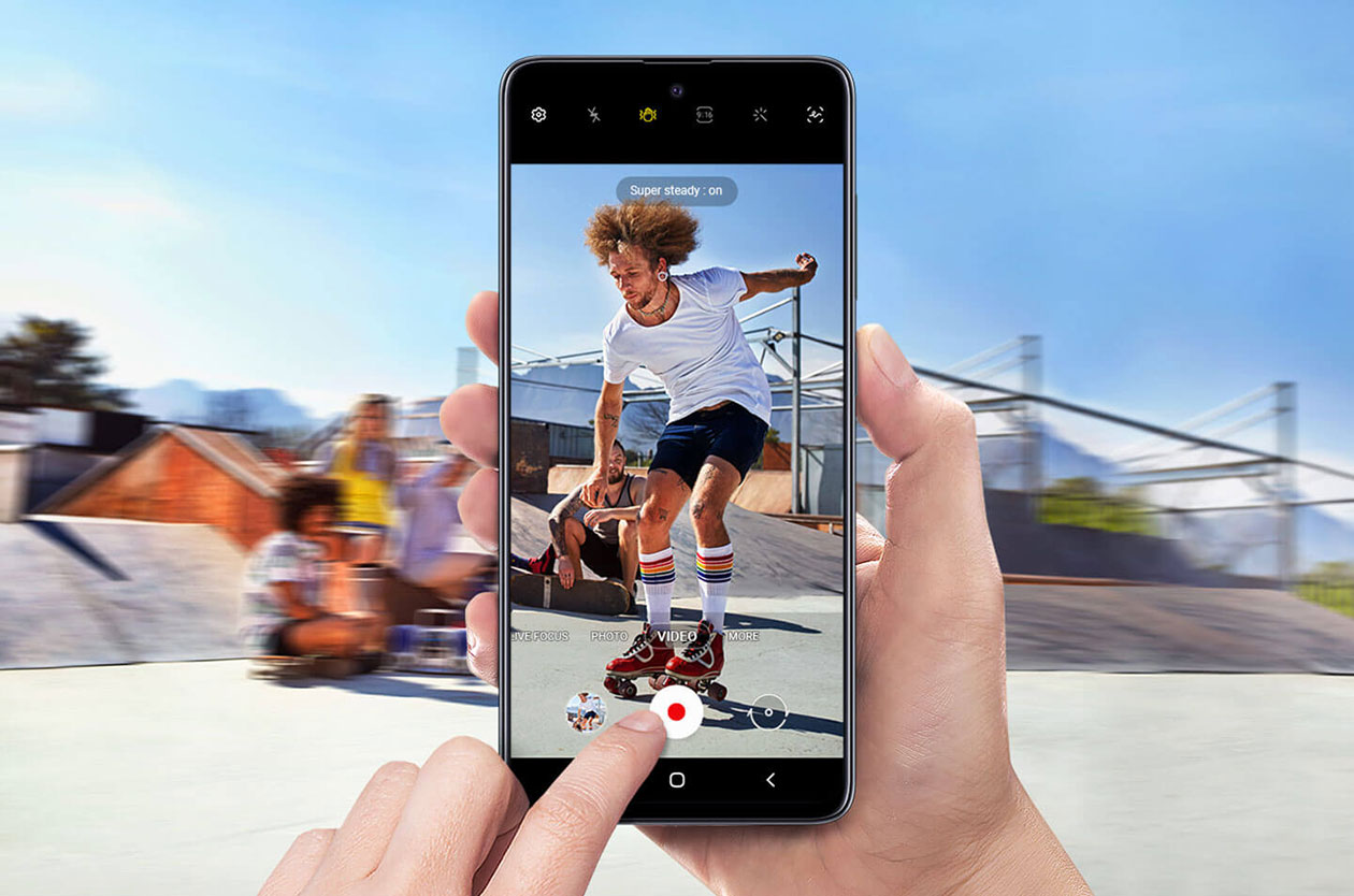 Optag film som en professionel Simulering av videopptak med Galaxy A51