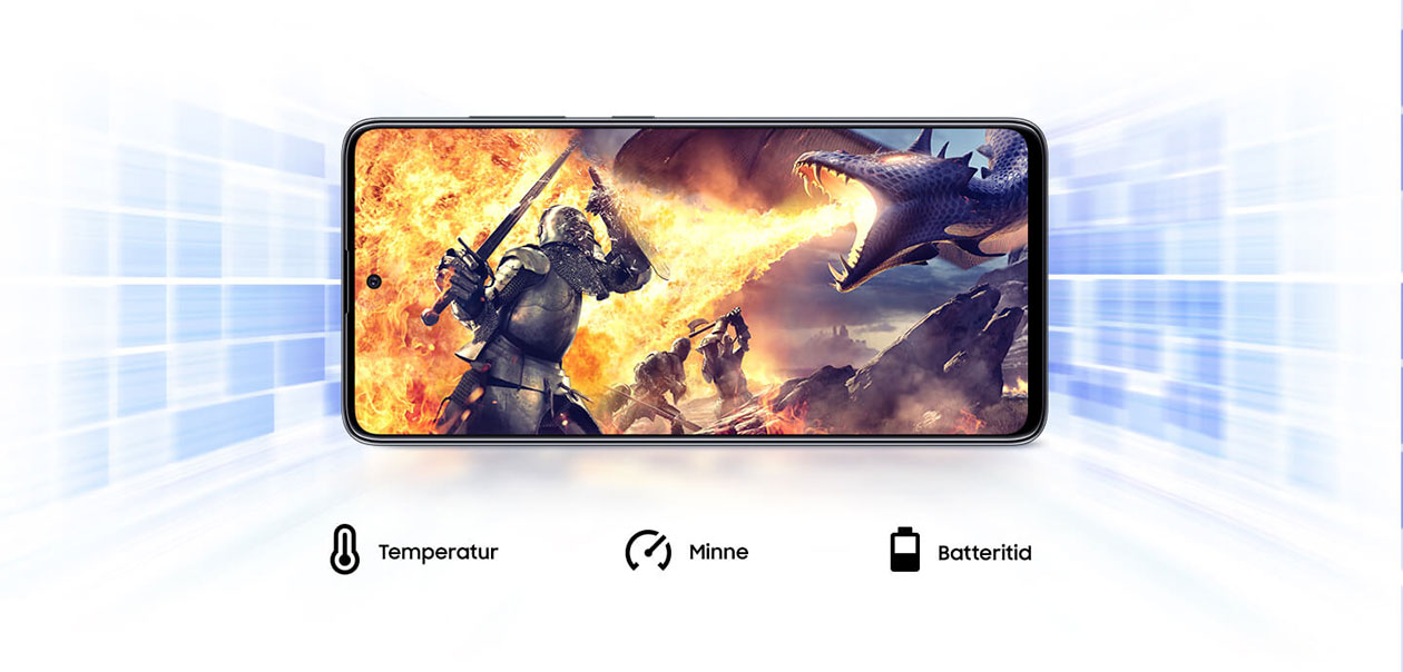 Game Booster løfter spilleren i deg Galaxy A51 og ikoner til temperatur, minne og batteritid