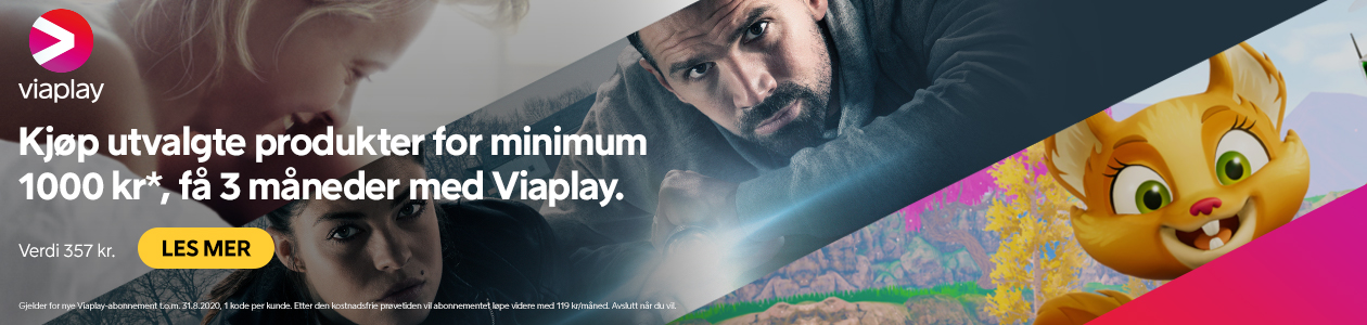 Kjøp produkt for 1000 kr og få 3 måneder med Viaplay Film og Serier Banner med informasjon om Viaplay-kampanjen