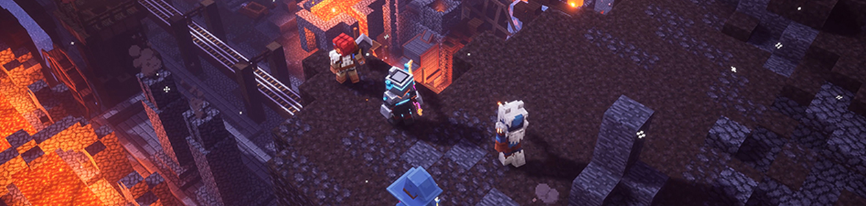 Spill sammen med opp til tre andre i Minecraft Dungeons Opp til fire spillere kan slå seg sammen