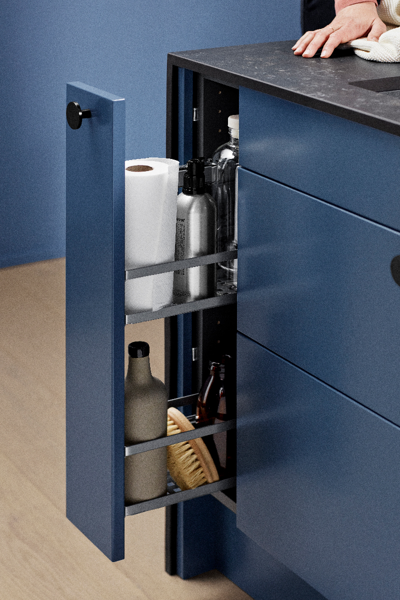 Epoq Uttrekk benkeskap er 15 cm bredd og perfekt for små flasker og krydder Trend Blue Grey Drawer