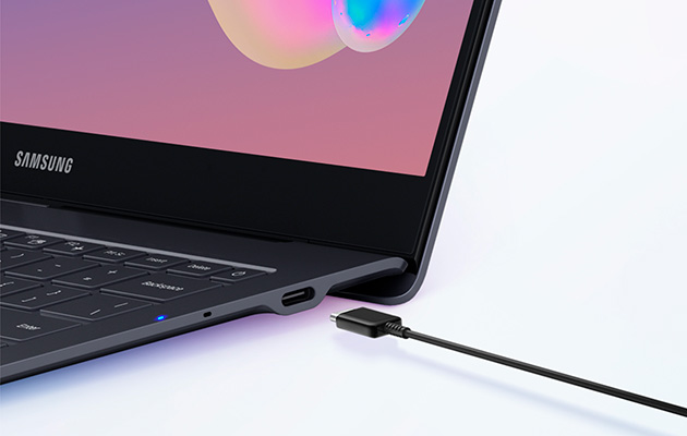 Samsung Galaxy Book S lades raskt med USB-C-lader Samsung Galaxy Book S lades med USB-C