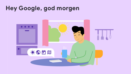 Behagelig vekking med Google og Philips Hue Smilende dame som strekker seg i senga