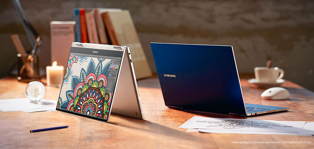 Premium-maskiner med Windows leverer Samsung Galaxy Book med henna-mønster fra tegneprogram