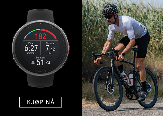 Polar Vantage V2 har alt du trenger i en multisportsklokke! Polar Vantage V2 på armen til syklist