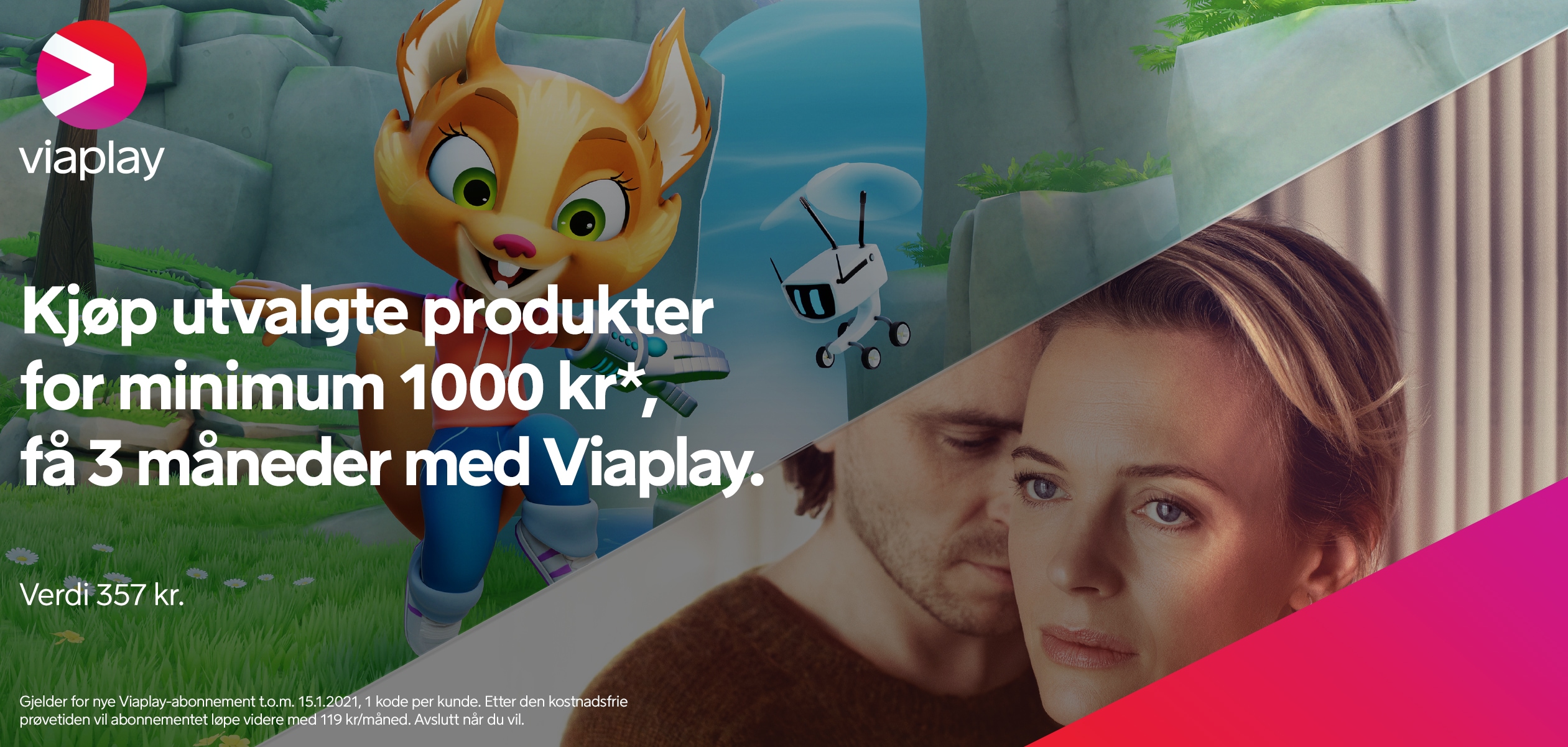 Banner med informasjon om Viaplay-kampanjen