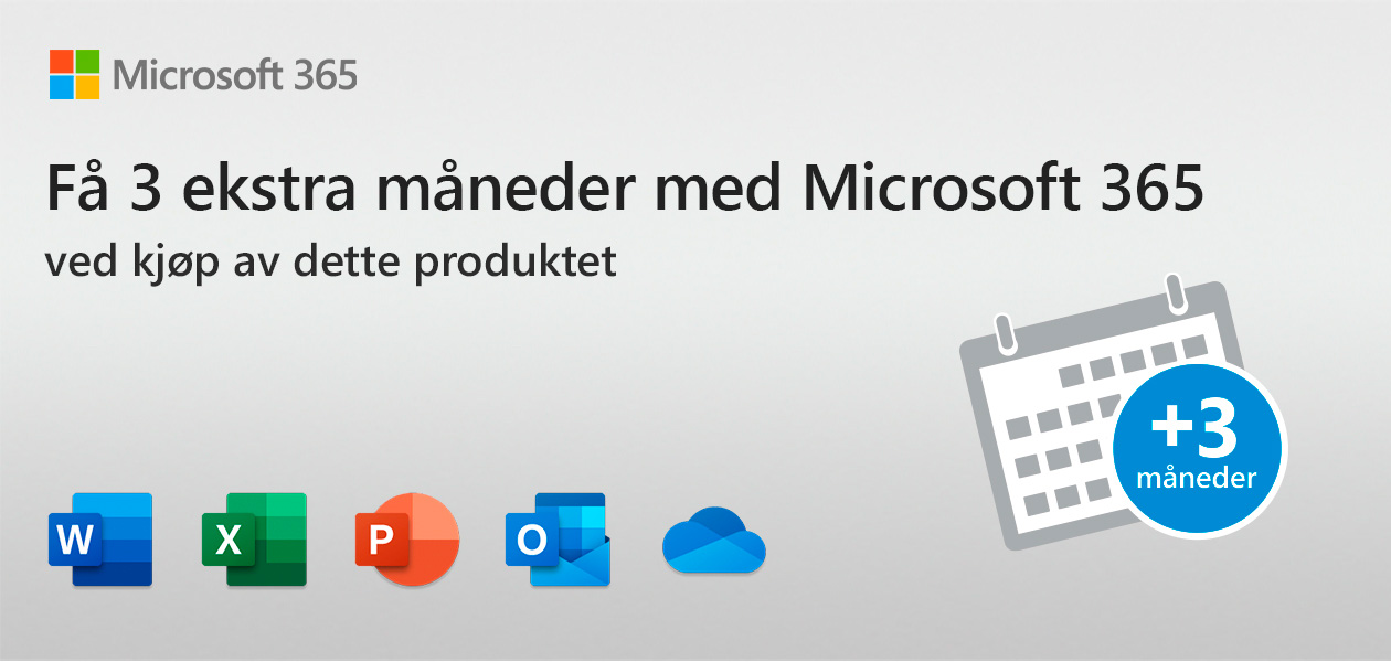 Få 3 ekstra måneder med Microsoft 365 Banner med Microsoft 365 logoer og teksten “Få 3 ekstra måneder med Microsoft 365