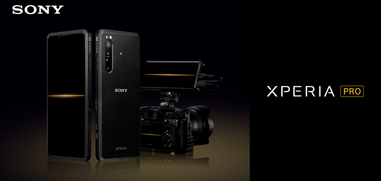 Sony Xperia Pro er verdens første mobil med HDMI. Sony Xperia Pro sett forfra og bkgfra samt sammen med profesjonelt kamera